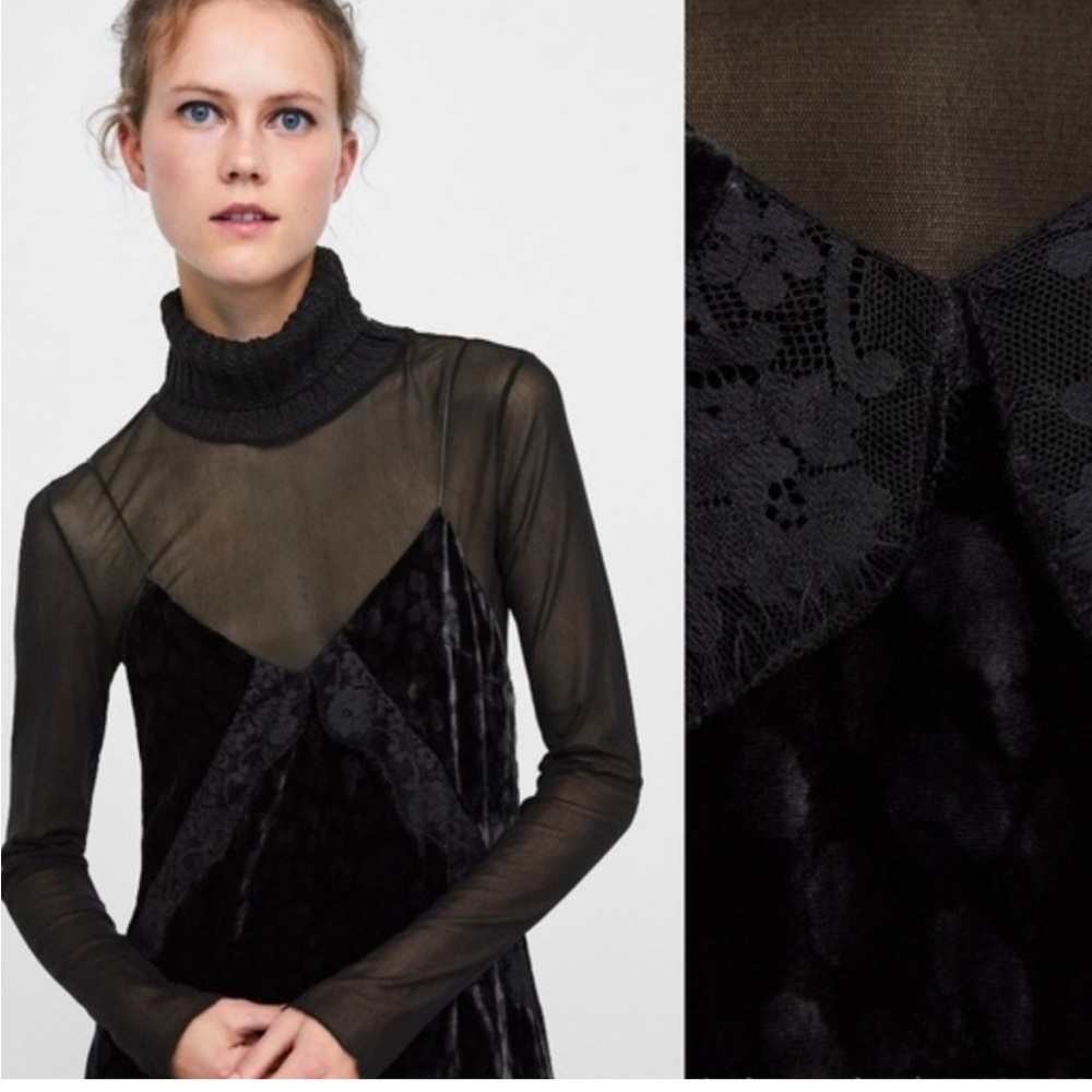 NWT Zara TRF whimsygoth fairycore slip dress velvet lace leopard print witchy L - Picture 9 of 14